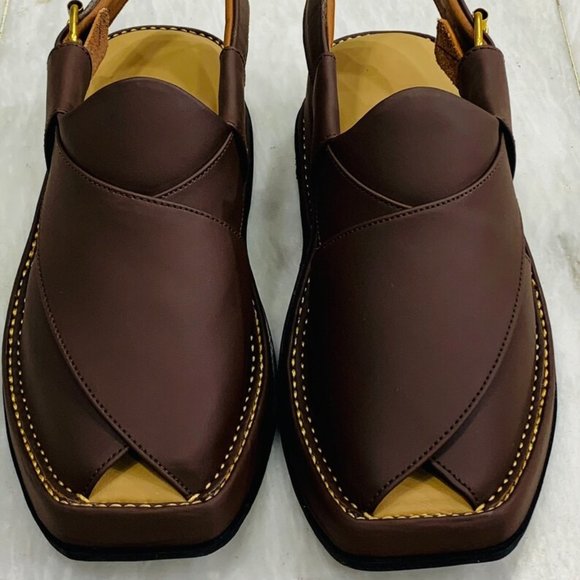 Premium Quality Dark Brown Shoes, Peshawar Zalmi Pure Handmade Chappal - Picture 7 of 11